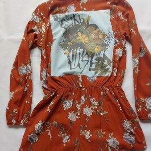 The Used band upcycled, patched floral romper
